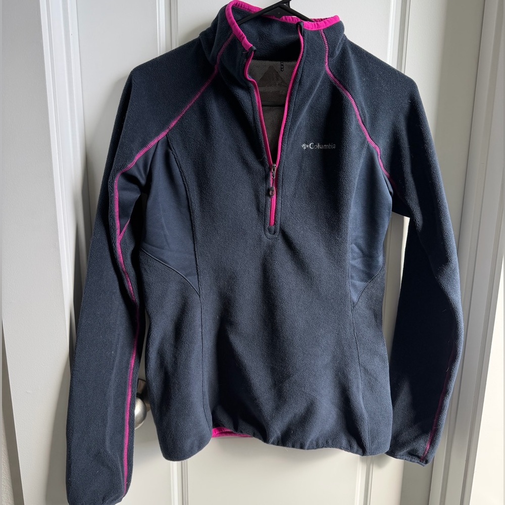 Ladies Columbia Fleece Quarter Zip Blue Fitted Jacket